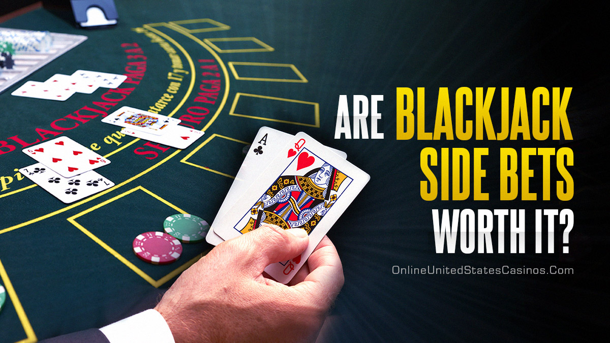 Are Blackjack Side Bets Worth it for Me? Featured image with article titleâdisplaying a hand-holding cards and a blackjack table.